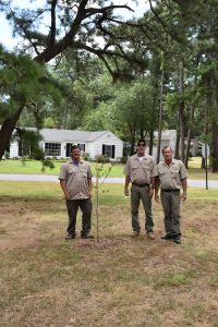 Town Street Department employees on Arbor Day; Sonny McClure, Bob Ribinsky, and Mike Berg
